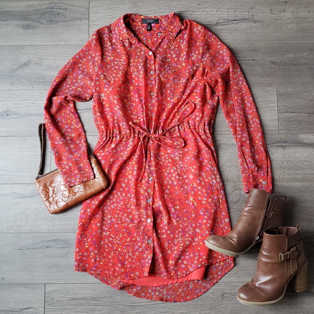 Jessica Simpson Red Long Sleeved Shirt Dress